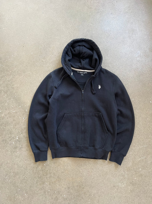 Vintage Black Polo Zip Up Hoodie - S