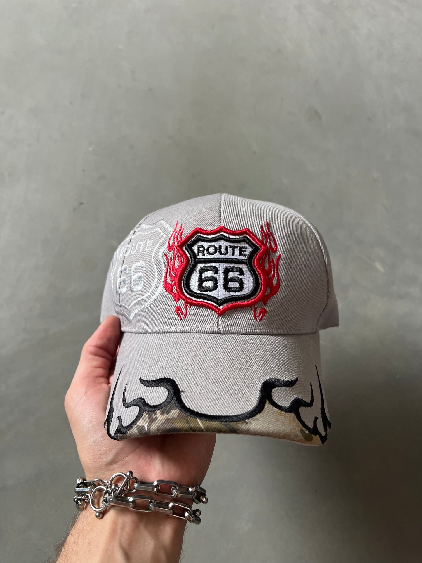 Vintage Grey Route 66 Flame Hat