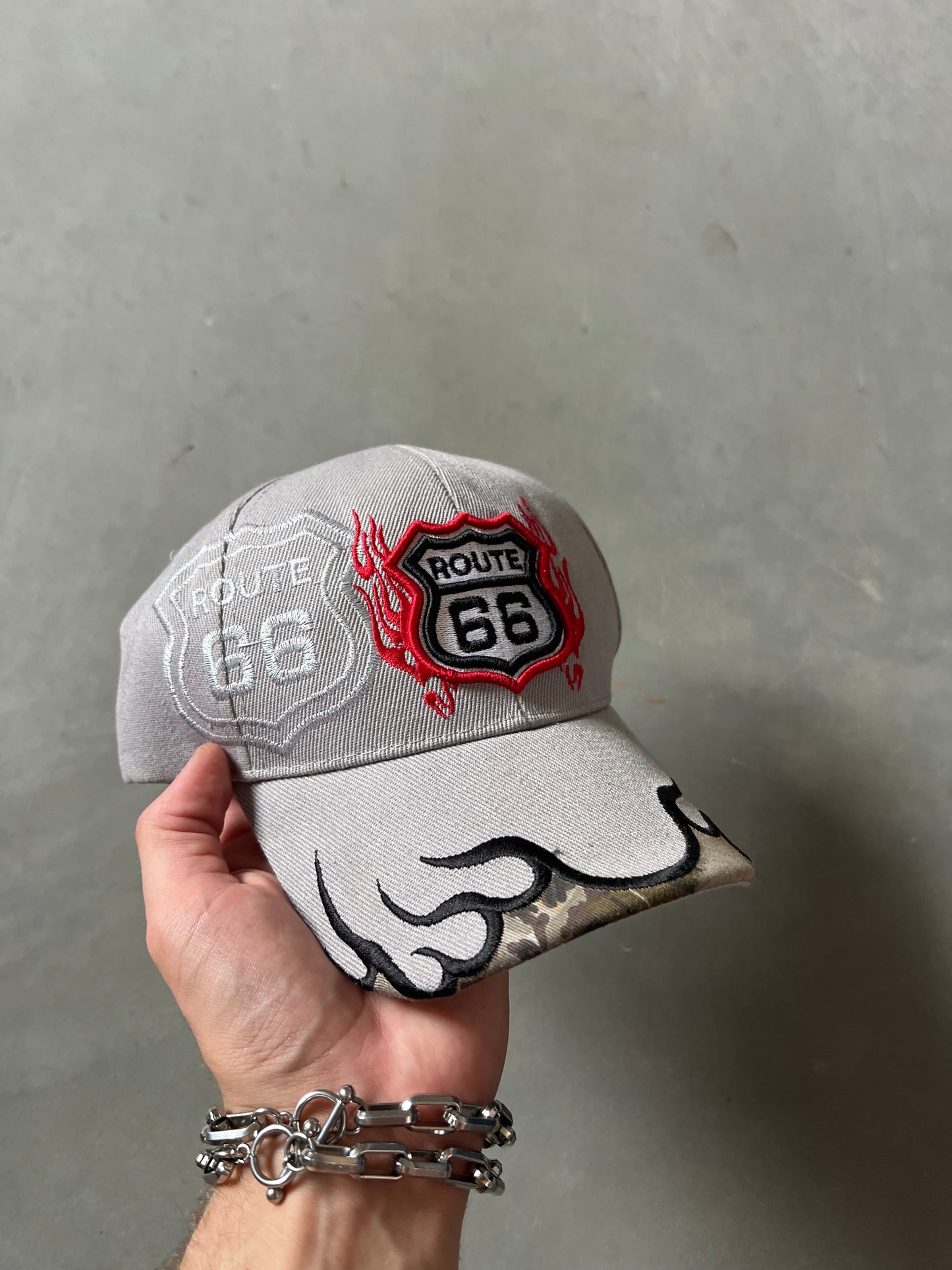 Vintage Grey Route 66 Flame Hat