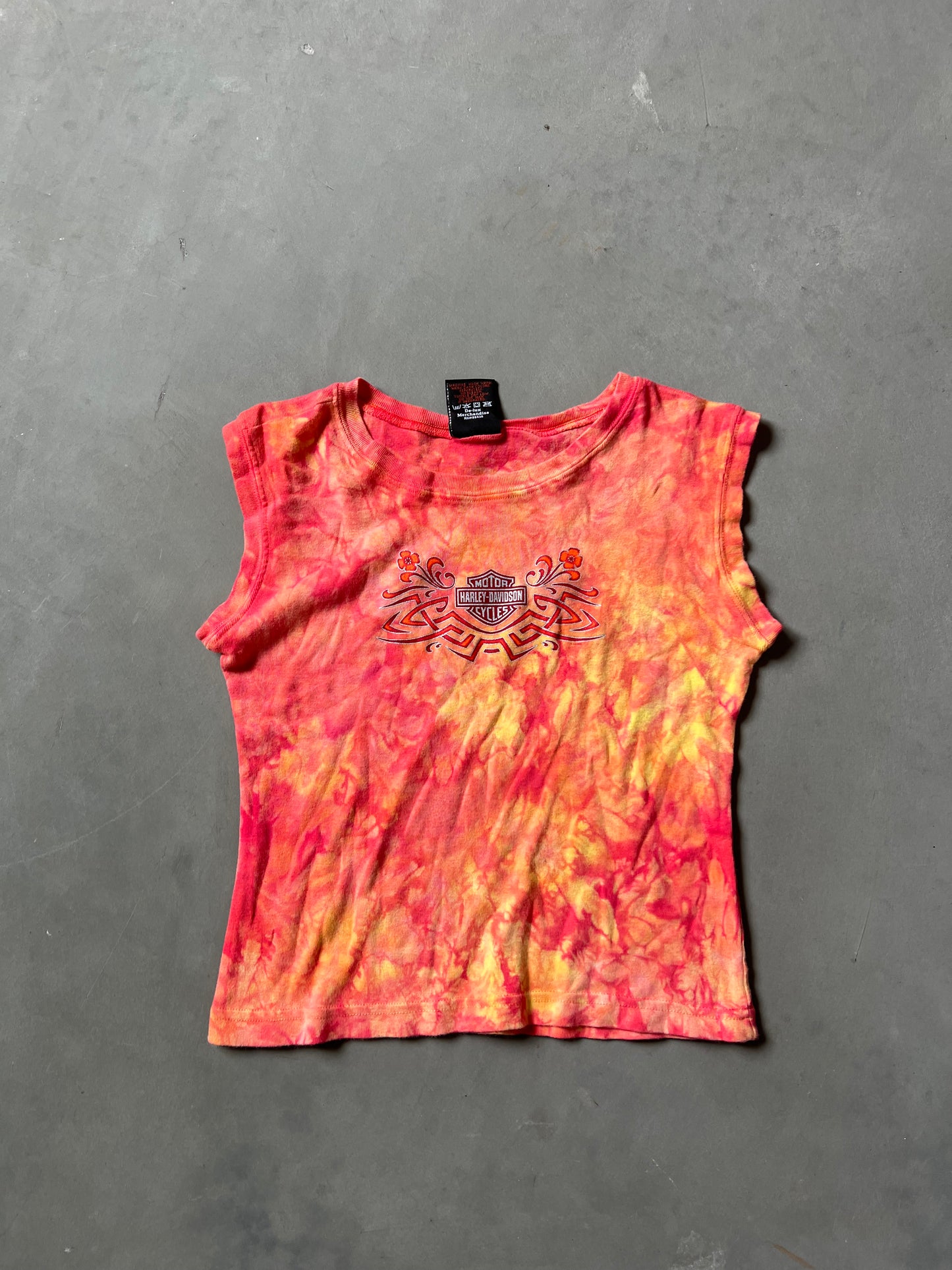 Vintage Pink Tie Die Harley Davidson Tank - S