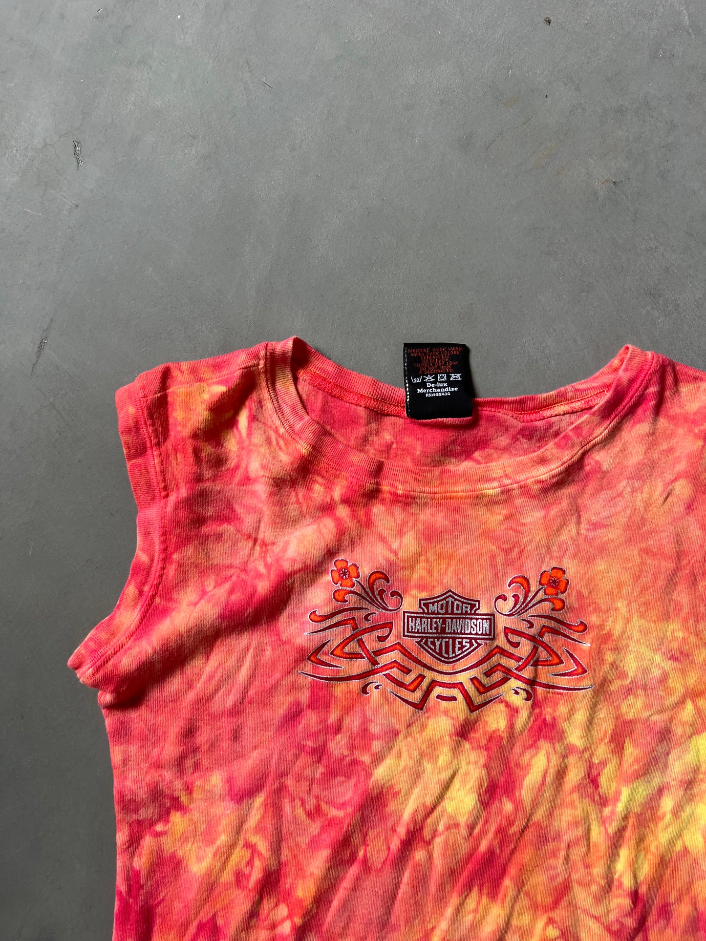 Vintage Pink Tie Die Harley Davidson Tank - S