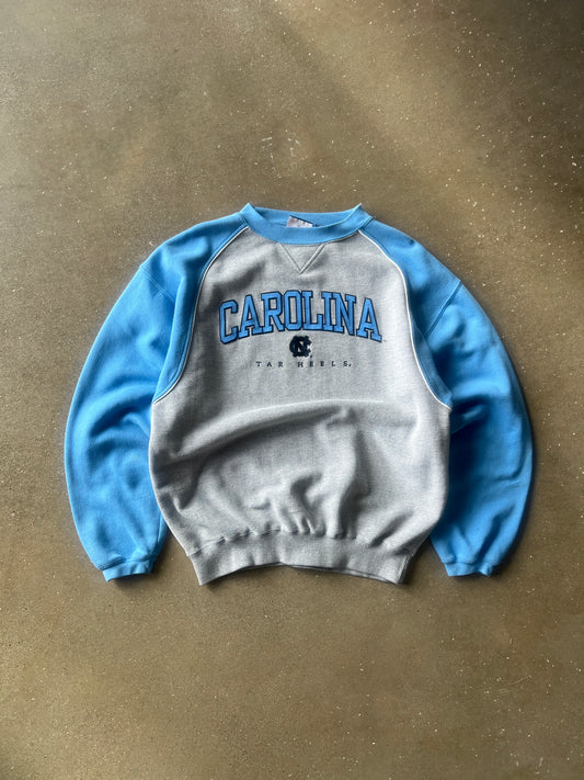 Vintage Blue Carolina Tar Heels Spellout Crew - L