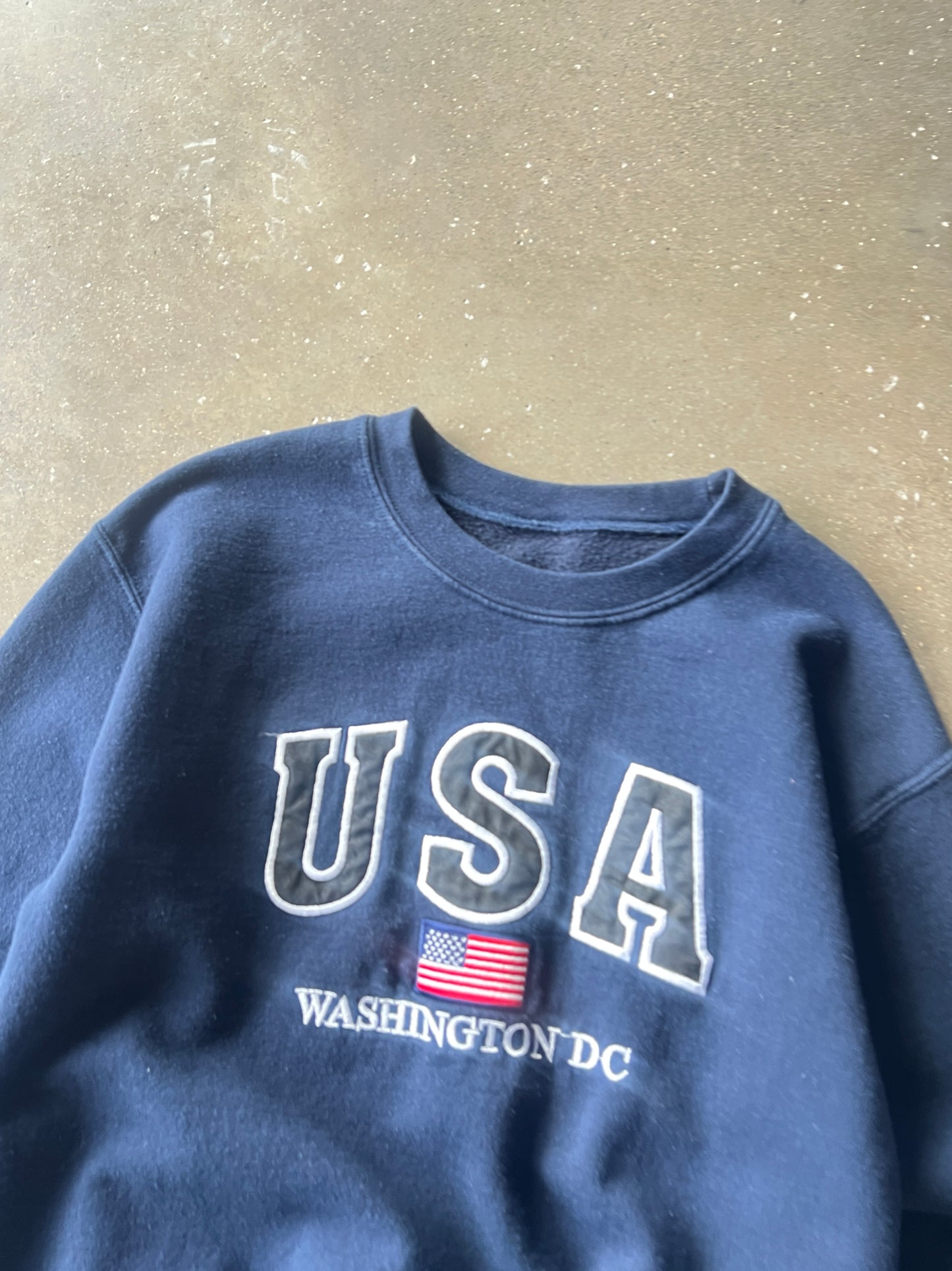 Vintage Navy Blue USA Spellout Crew - M
