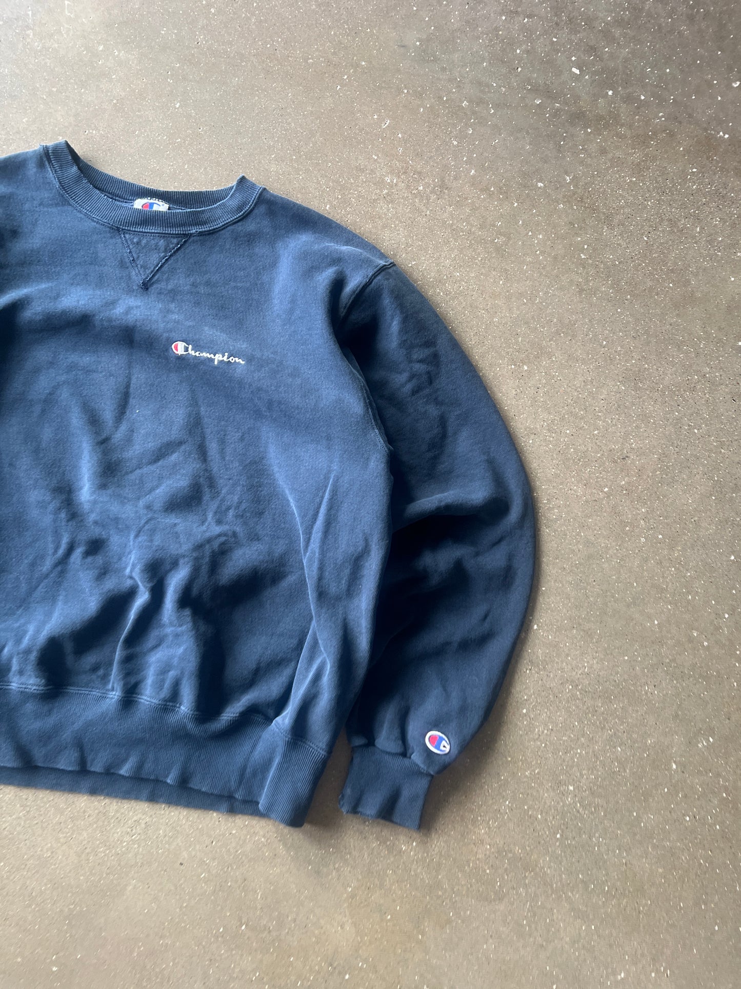 Vintage Navy Blue Distressed Champion Crew - XL