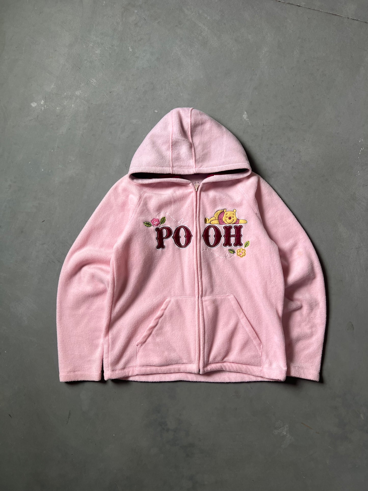 Vintage Pink Pooh Zip Up Fleece Hoodie - M