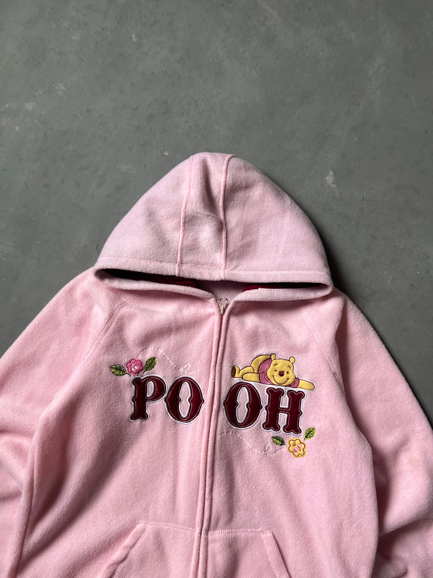 Vintage Pink Pooh Zip Up Fleece Hoodie - M