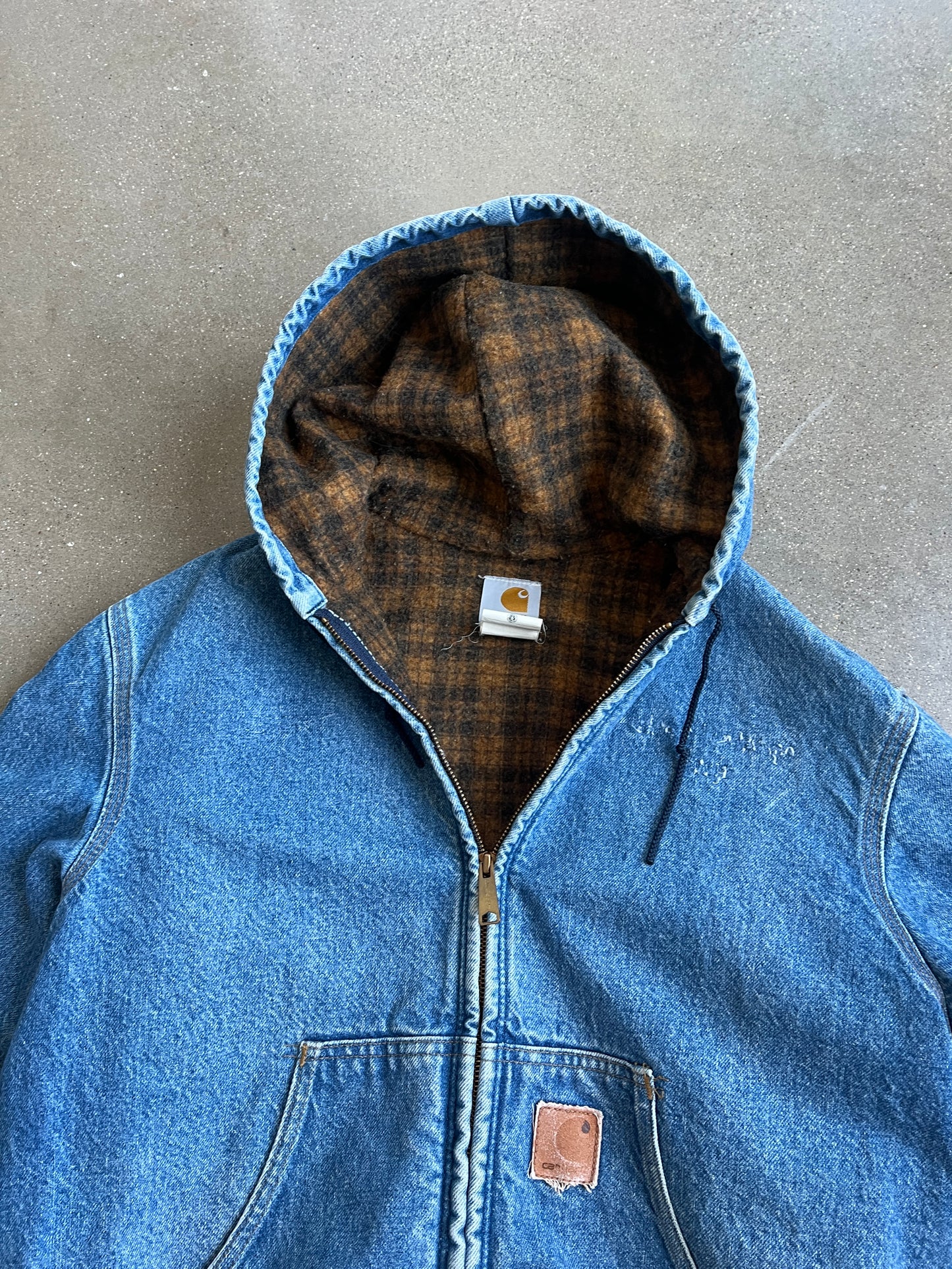 Vintage Denim Blue Carhartt Hooded Jacket - M