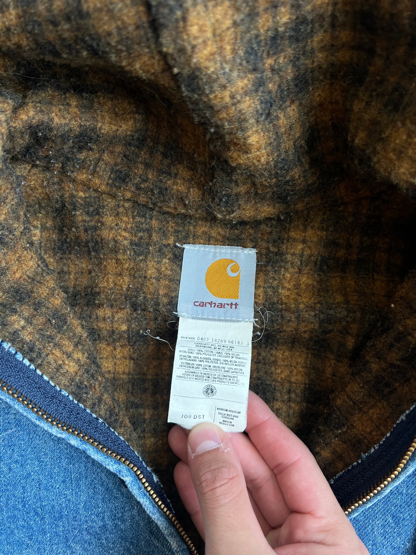 Vintage Denim Blue Carhartt Hooded Jacket - M