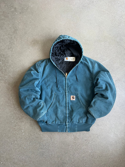 Vintage Teal Blue Carhartt Hooded Jacket - L