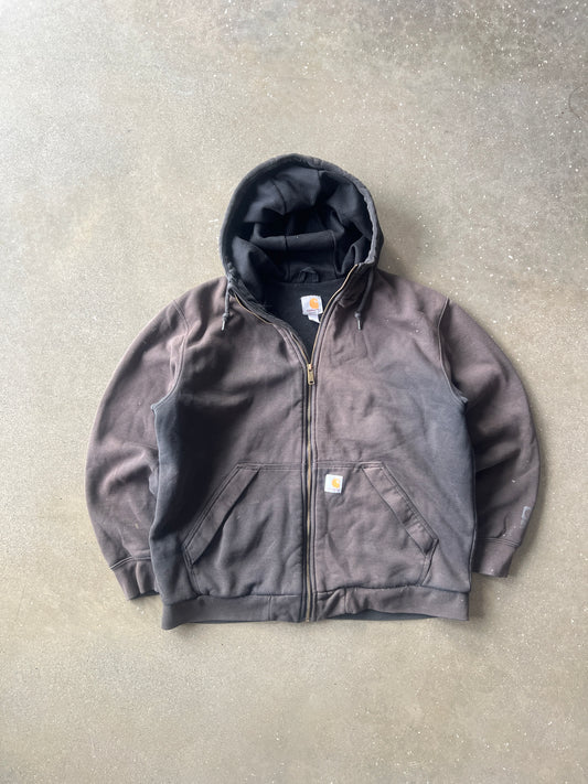 Vintage Faded Black Carhartt Thermal Hoodie - L