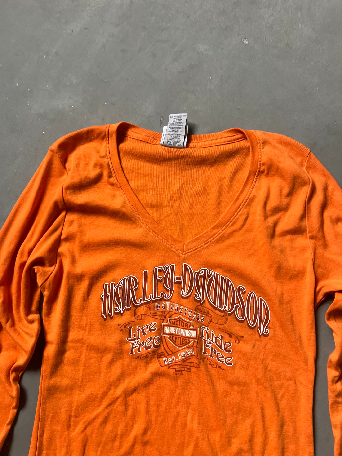 Vintage Orange Harley Davidson Longsleeve - XL