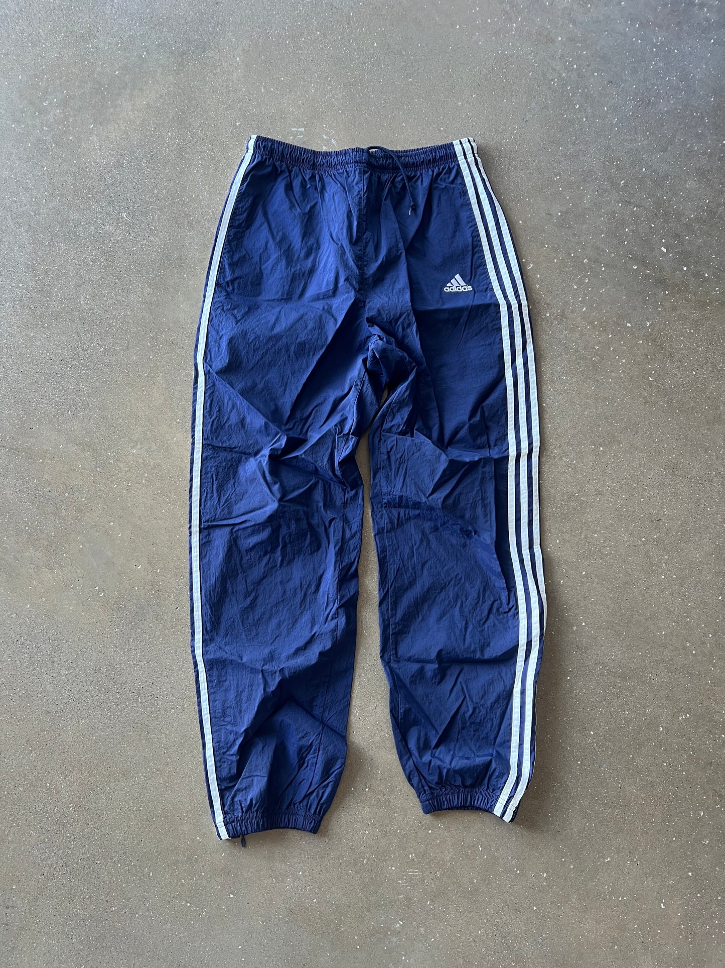Vintage Navy Blue Adidas Stripped Track Pants - L