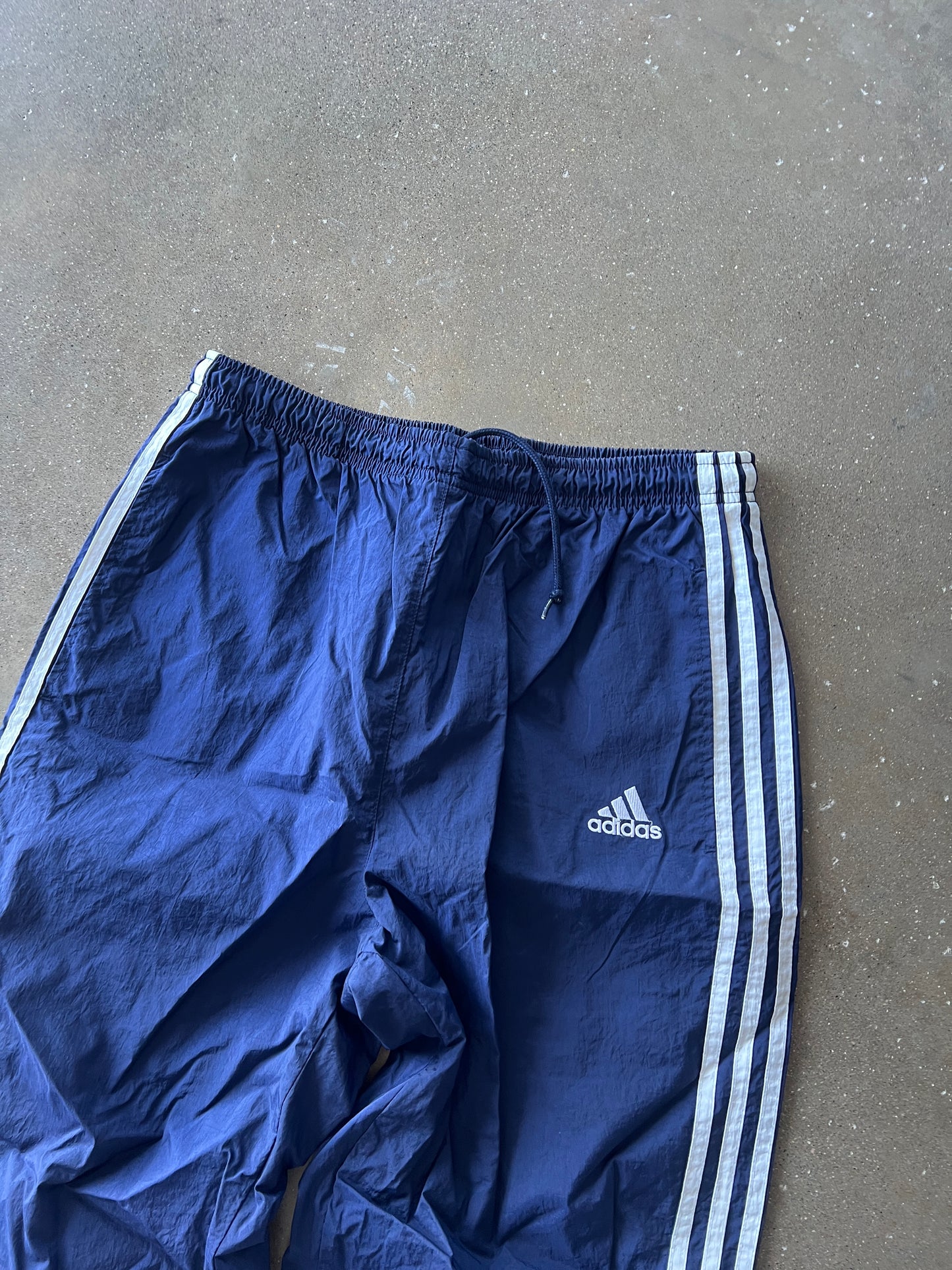 Vintage Navy Blue Adidas Stripped Track Pants - L