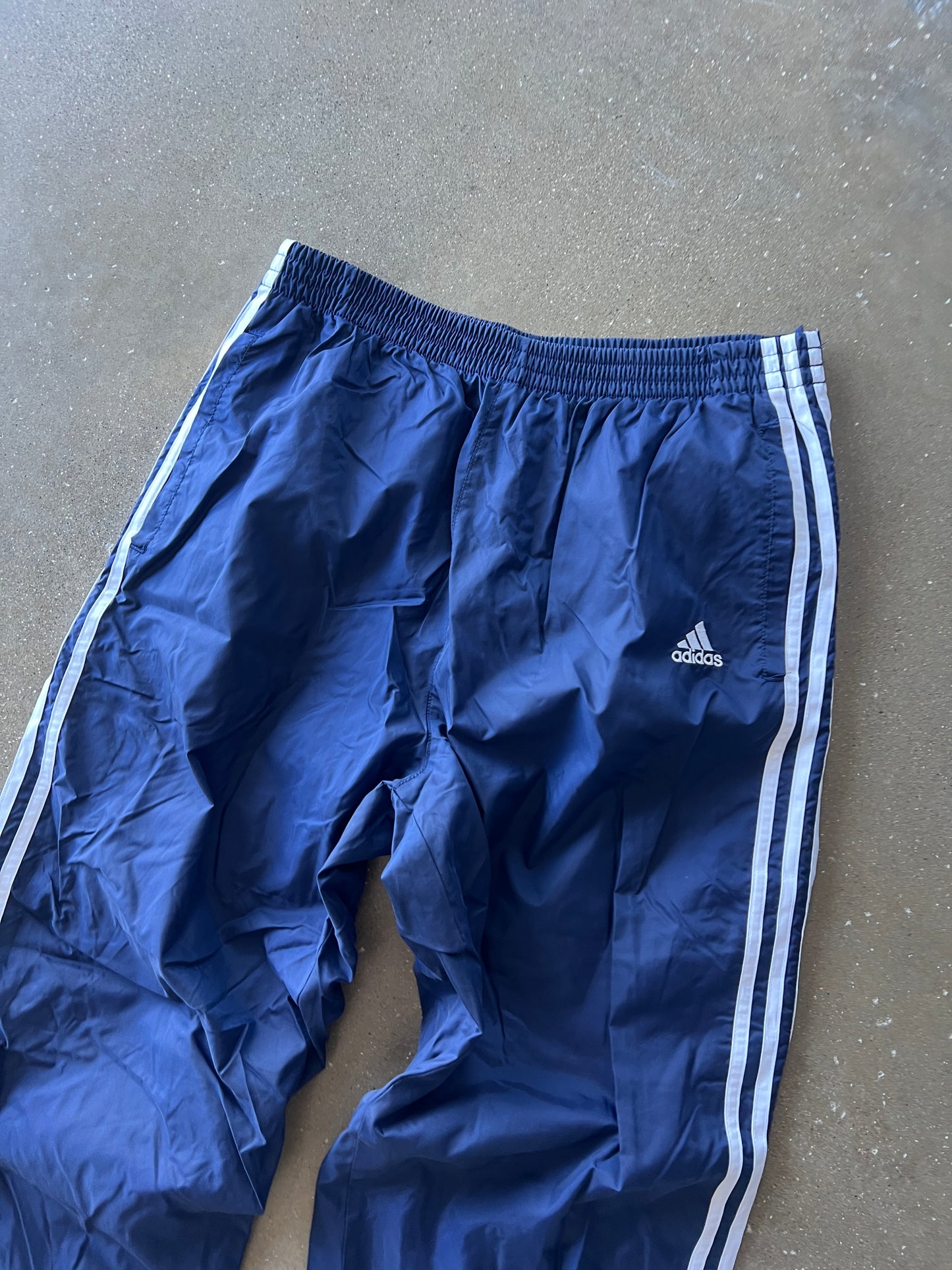 Vintage Navy Blue Adidas Stripped Track Pants - L