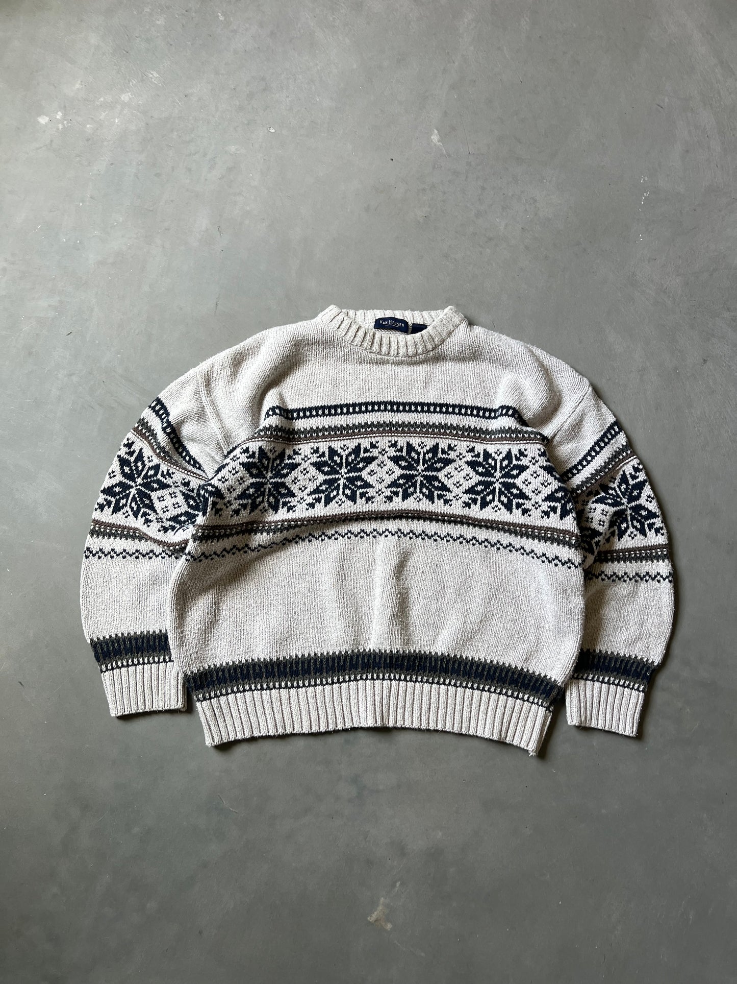 Van Heusen Cream Patterned Sweater - L
