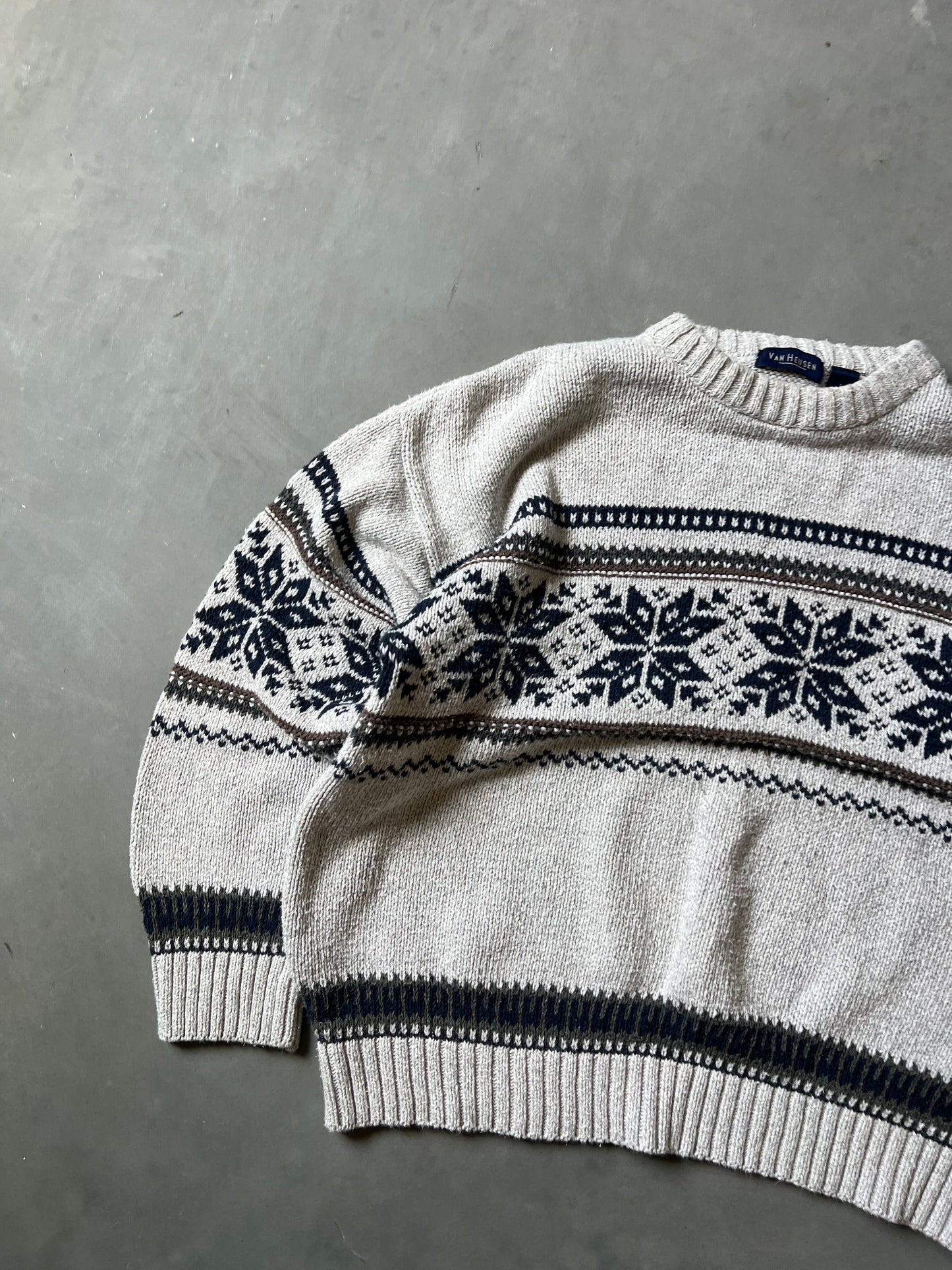 Van Heusen Cream Patterned Sweater - L