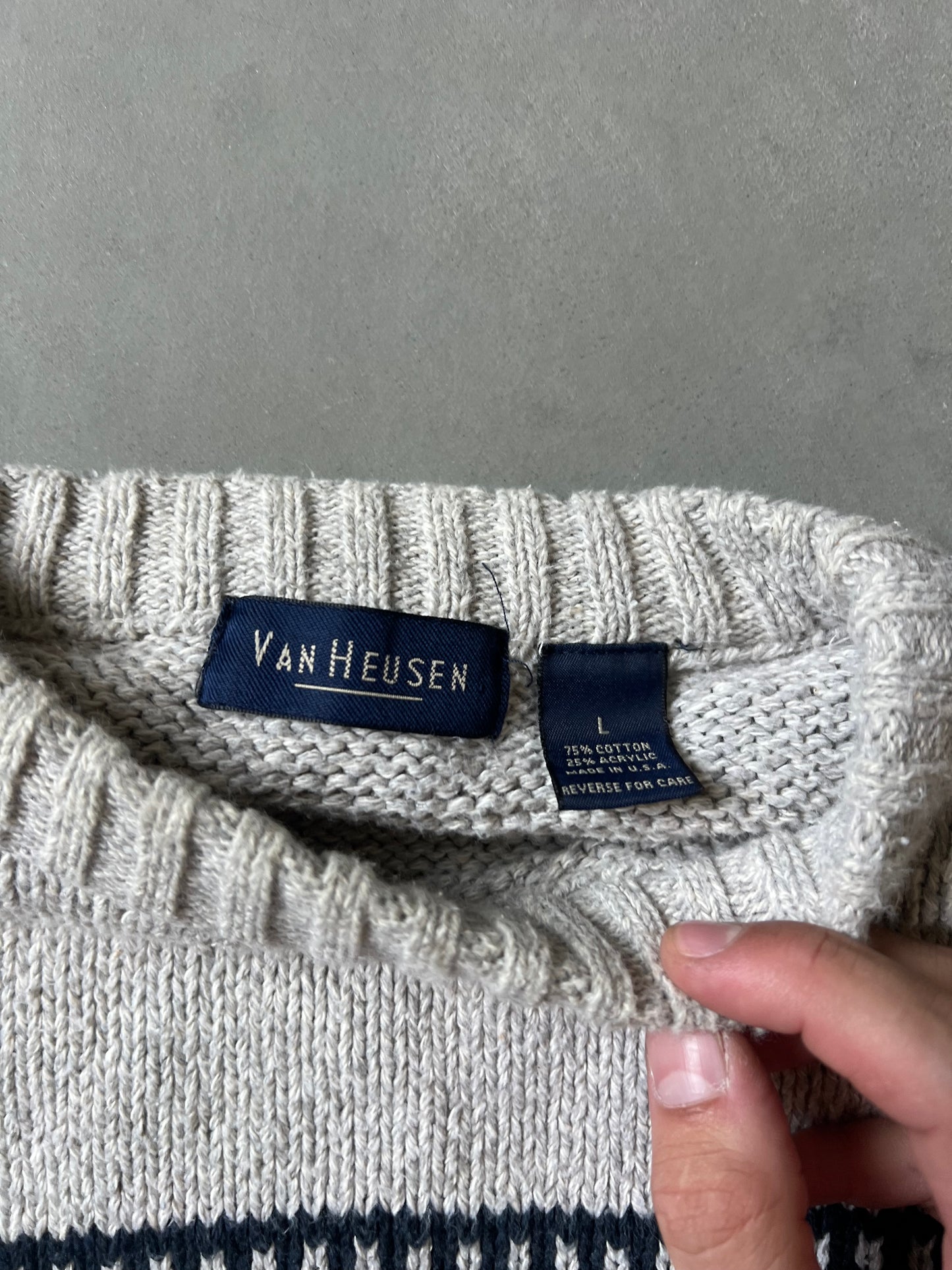 Van Heusen Cream Patterned Sweater - L