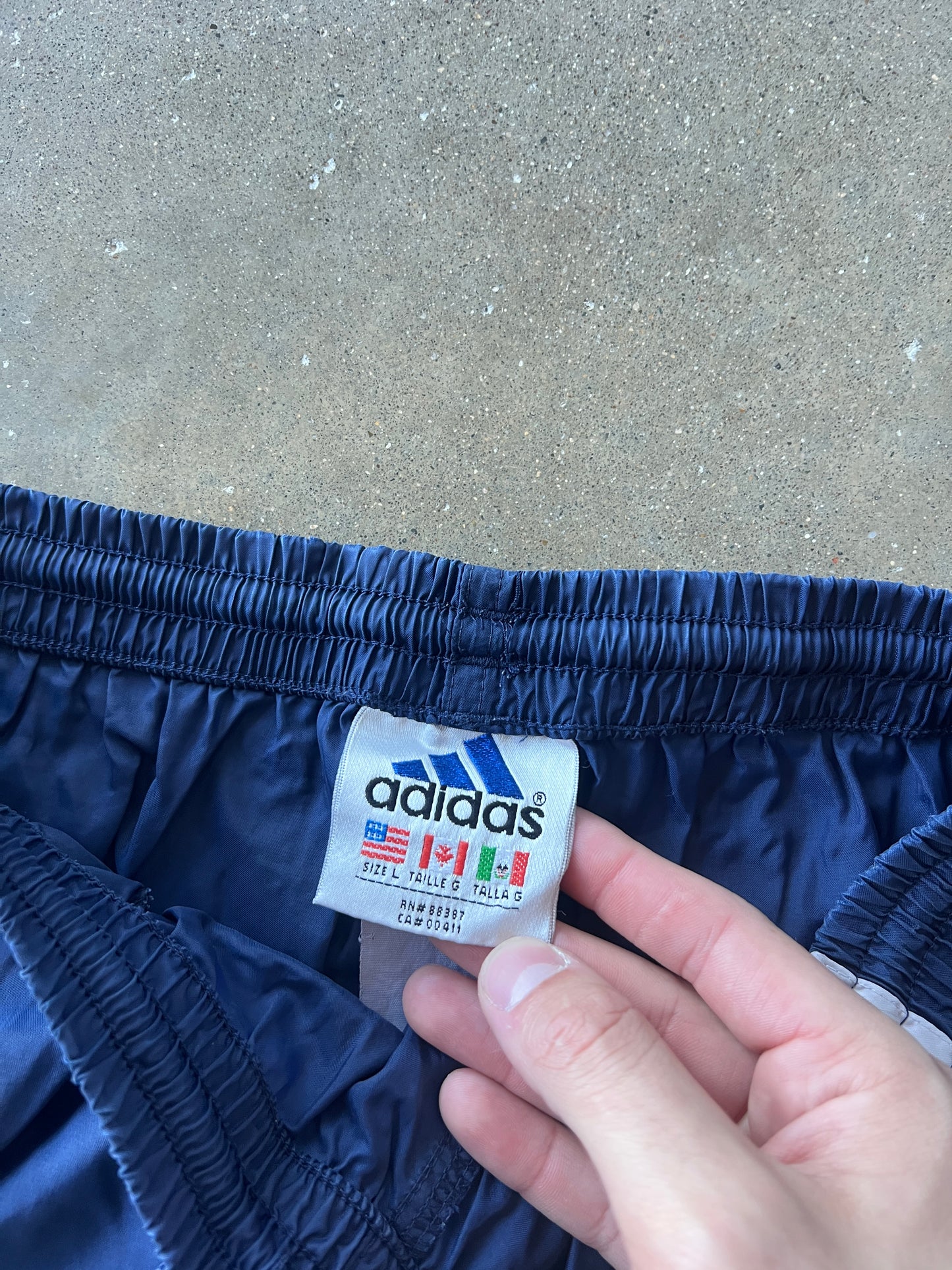 Vintage Navy Adidas Stripped Track Pants - L