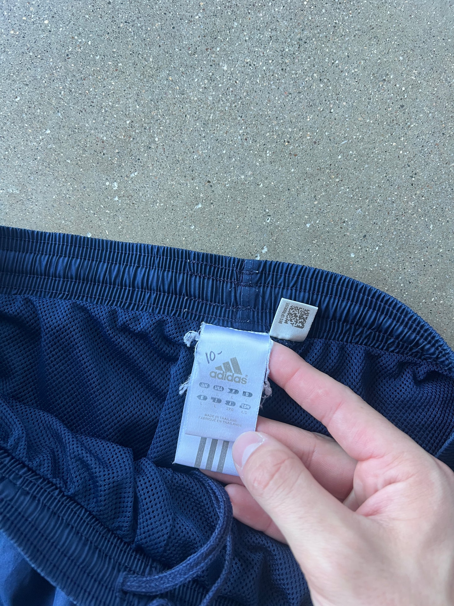 Vintage Navy Blue Adidas Stripped Track Pants - L