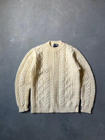 Vintage Cream Cabel Knit Sweater - L