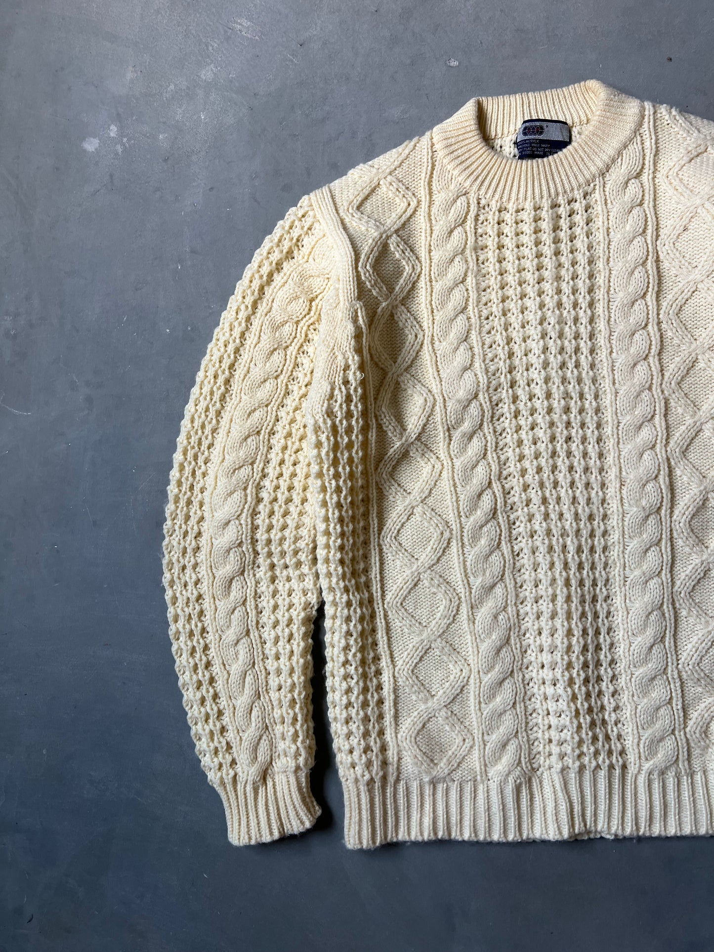 Vintage Cream Cabel Knit Sweater - L