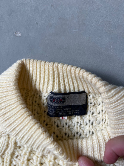 Vintage Cream Cabel Knit Sweater - L