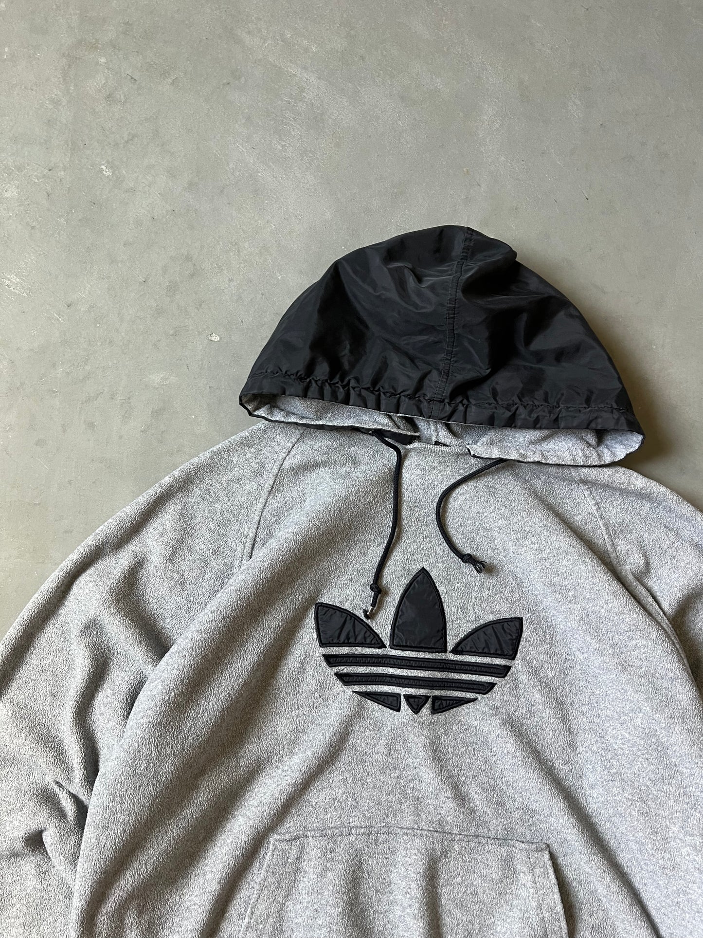 Grey Adidas Fleece Logo Hoodie - L