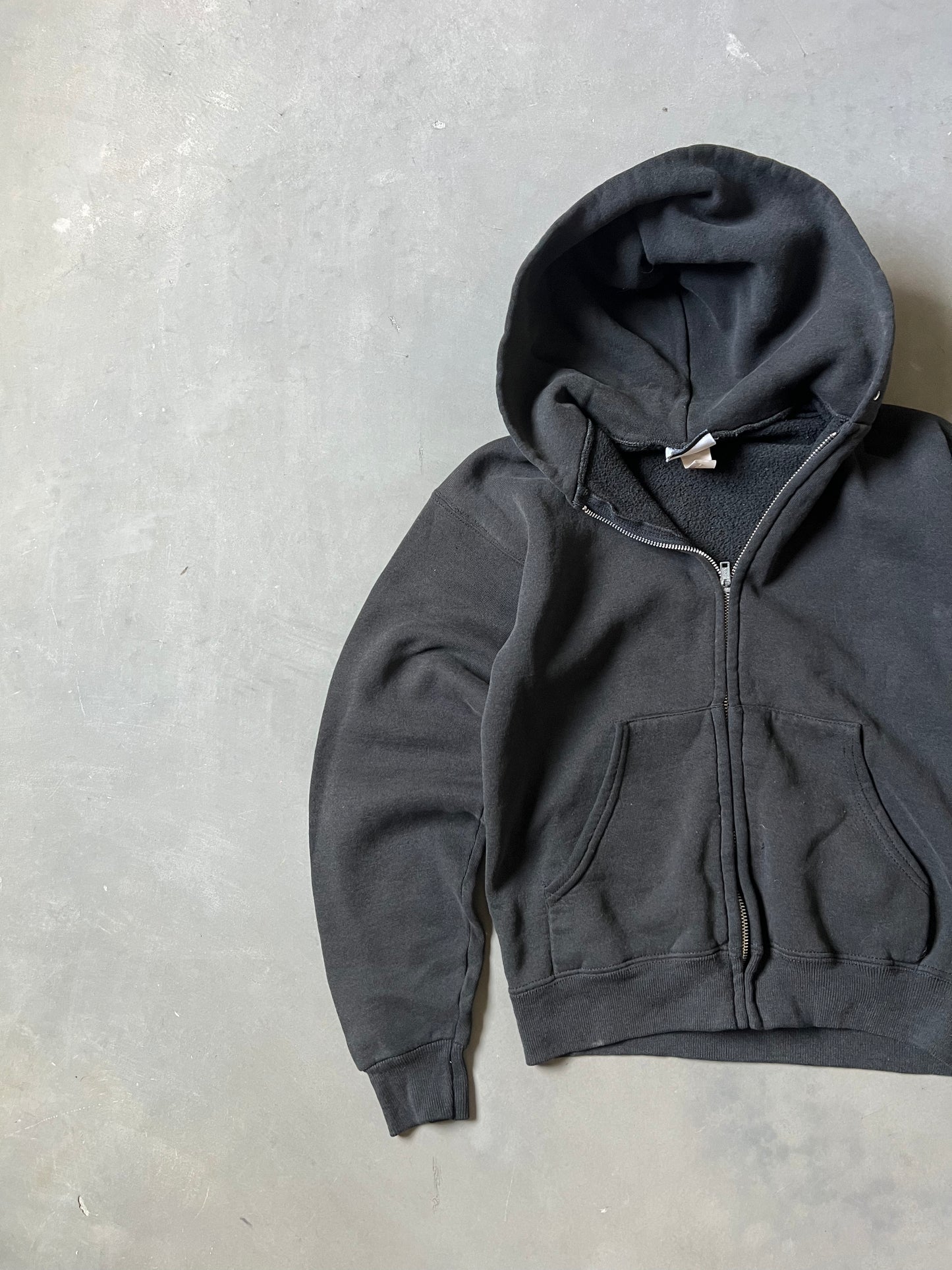 Vintage Faded Black Zip Up Hoodie - XS