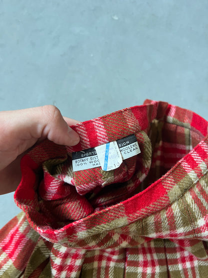 Vintage Plaid Pleated 60s Mini Skirt - 10