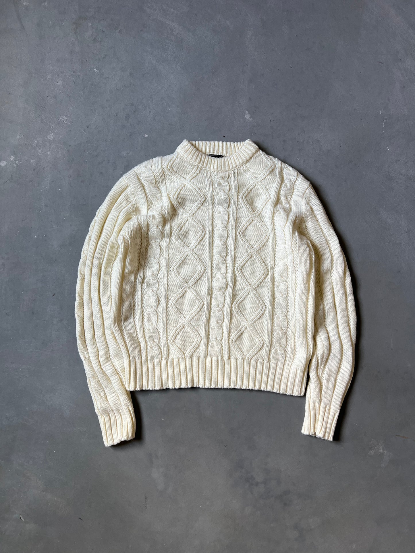 Vintage Cream 80s Cable Knit Sweater - L