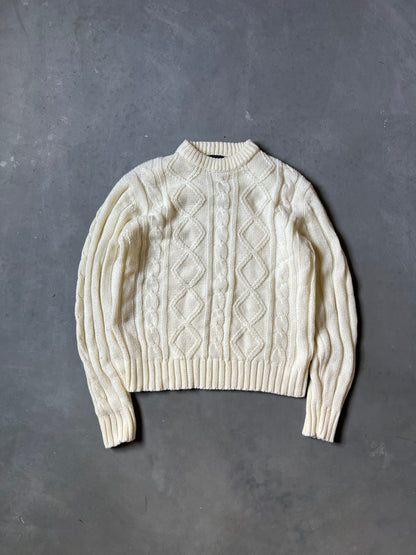 Vintage Cream 80s Cable Knit Sweater - L
