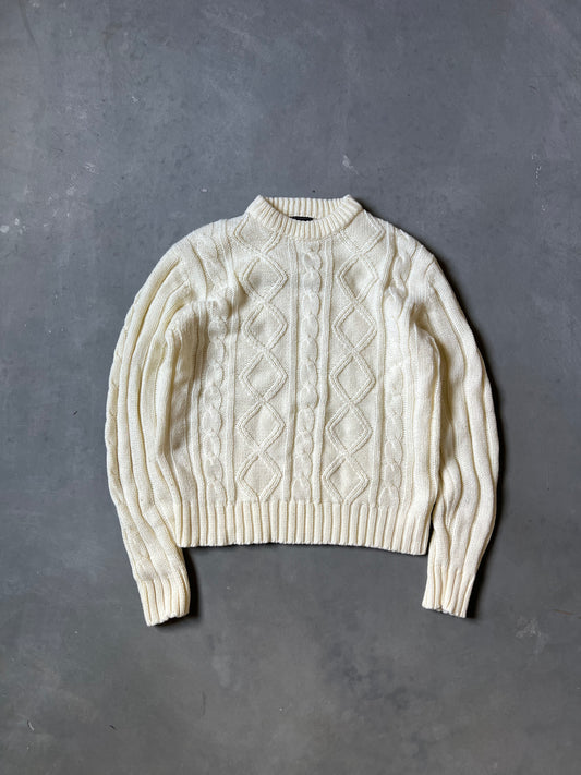 Vintage Cream 80s Cable Knit Sweater - L