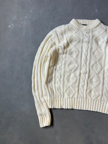 Vintage Cream 80s Cable Knit Sweater - L