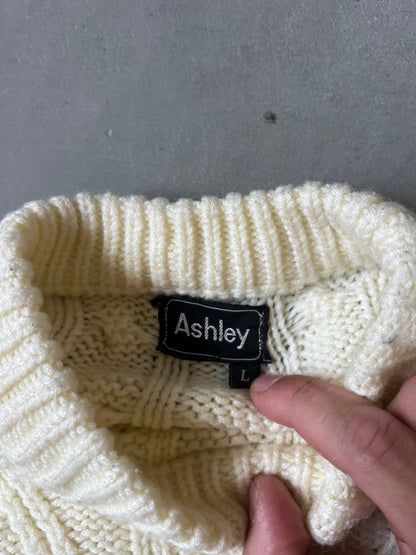 Vintage Cream 80s Cable Knit Sweater - L
