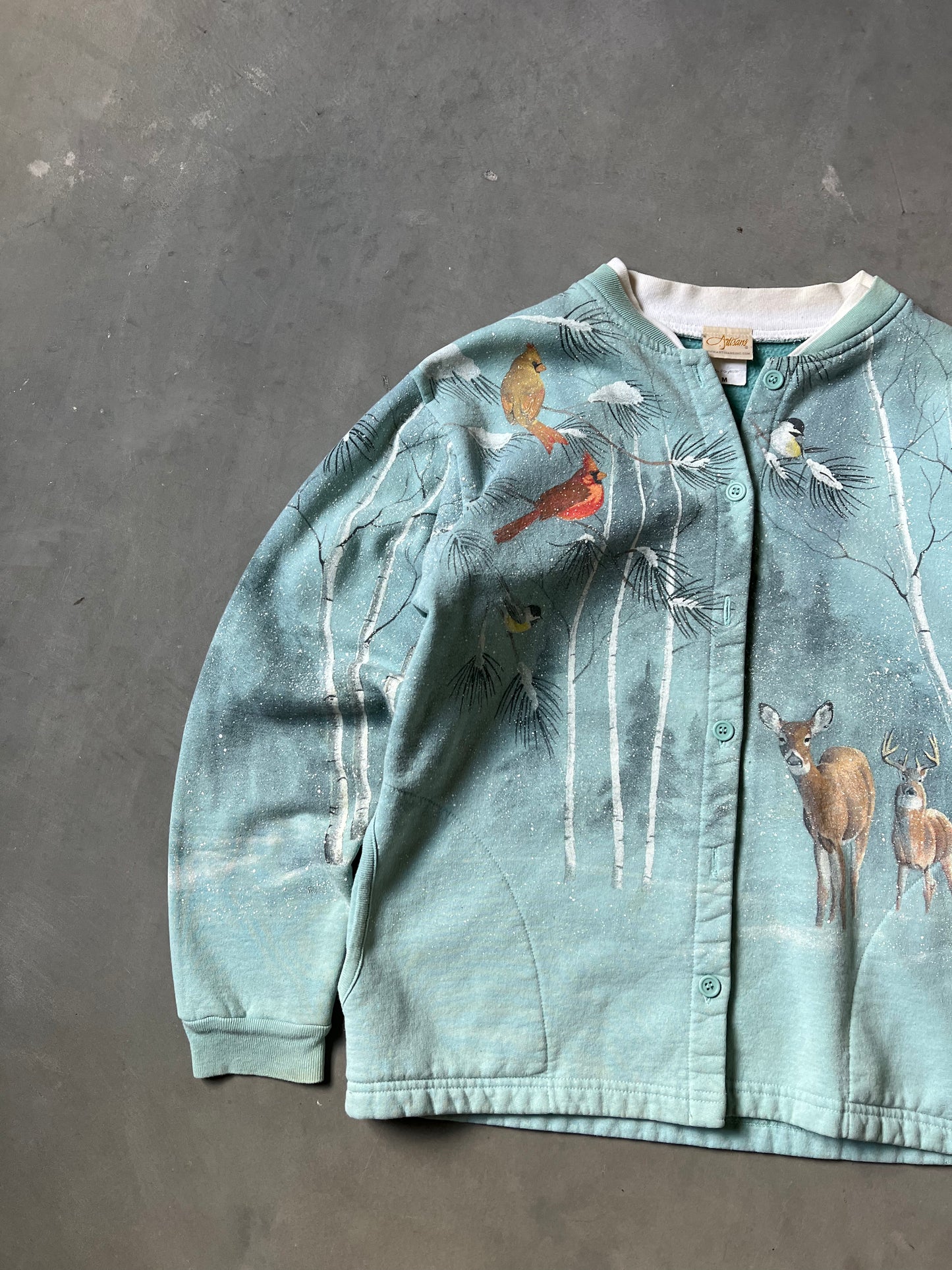Vintage Teal Blue Winter Wrap Around Crewneck - M