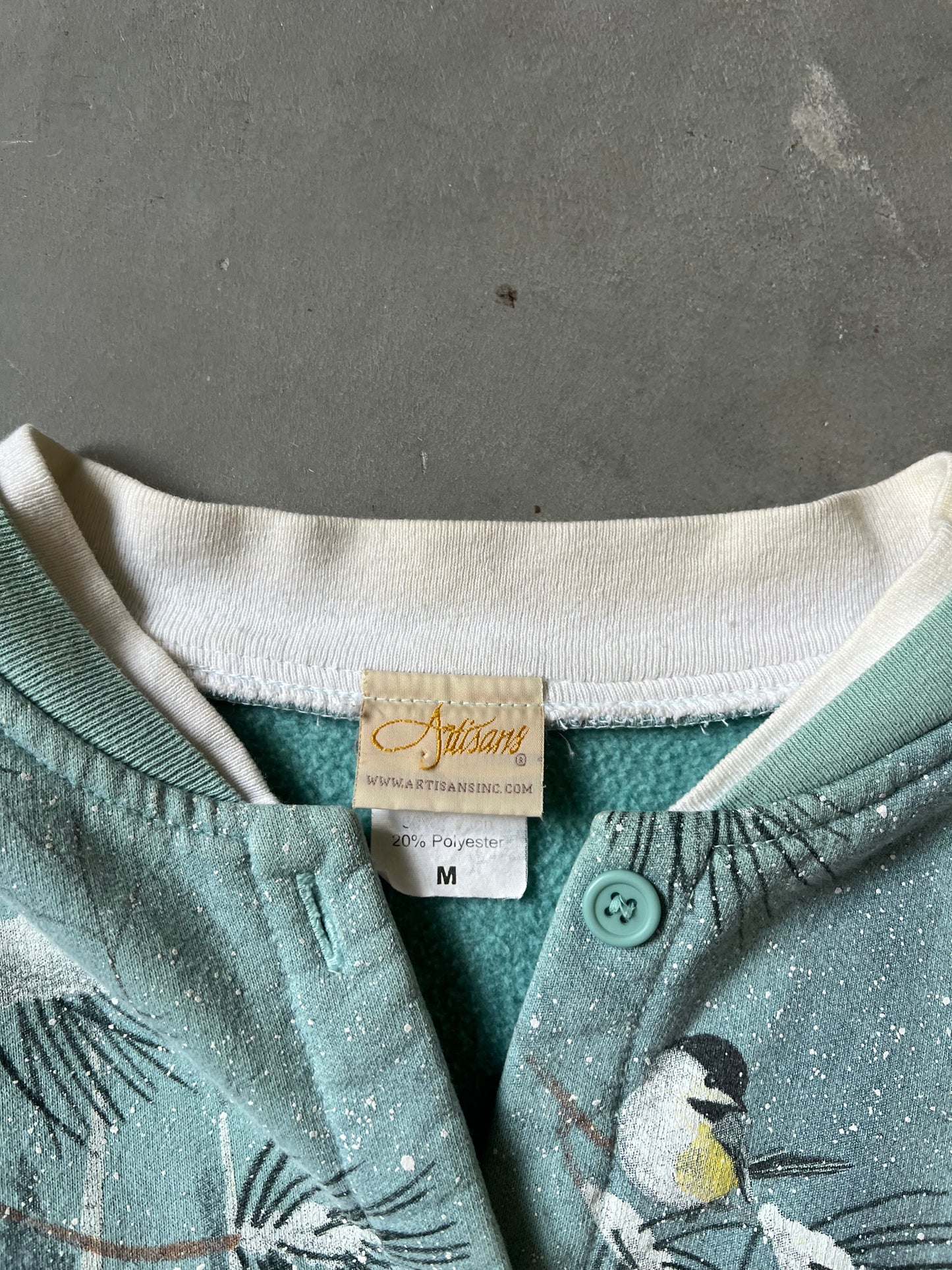 Vintage Teal Blue Winter Wrap Around Crewneck - M