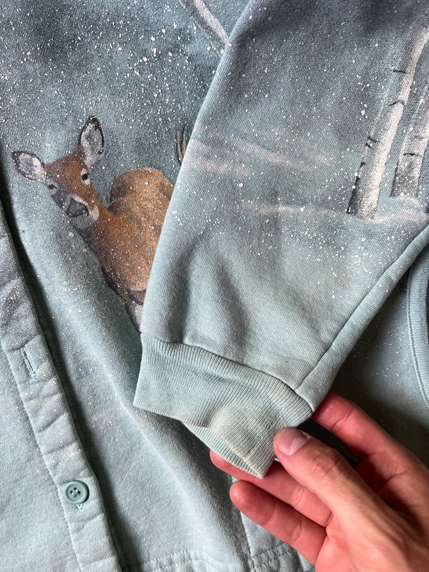 Vintage Teal Blue Winter Wrap Around Crewneck - M