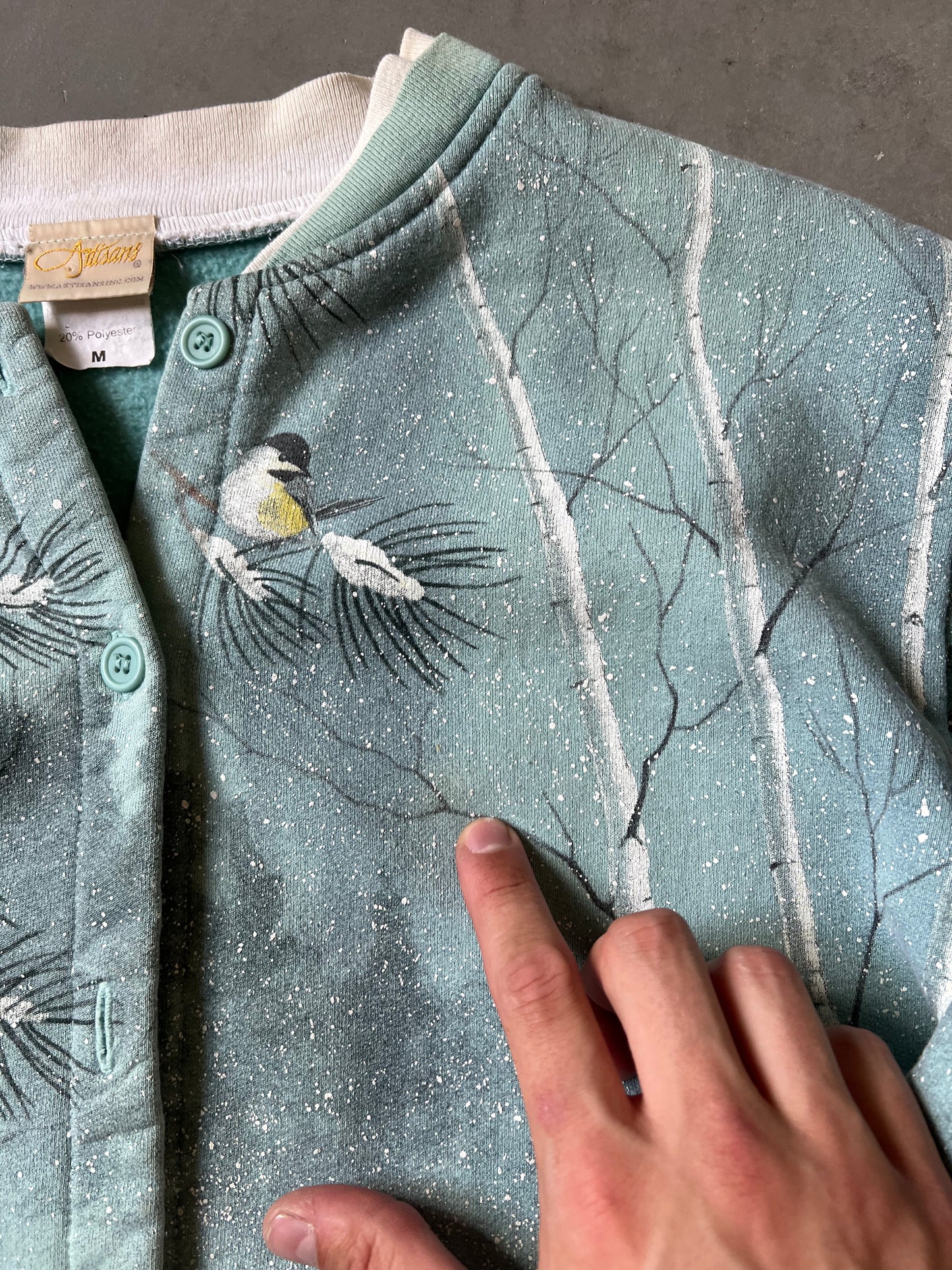 Vintage Teal Blue Winter Wrap Around Crewneck - M