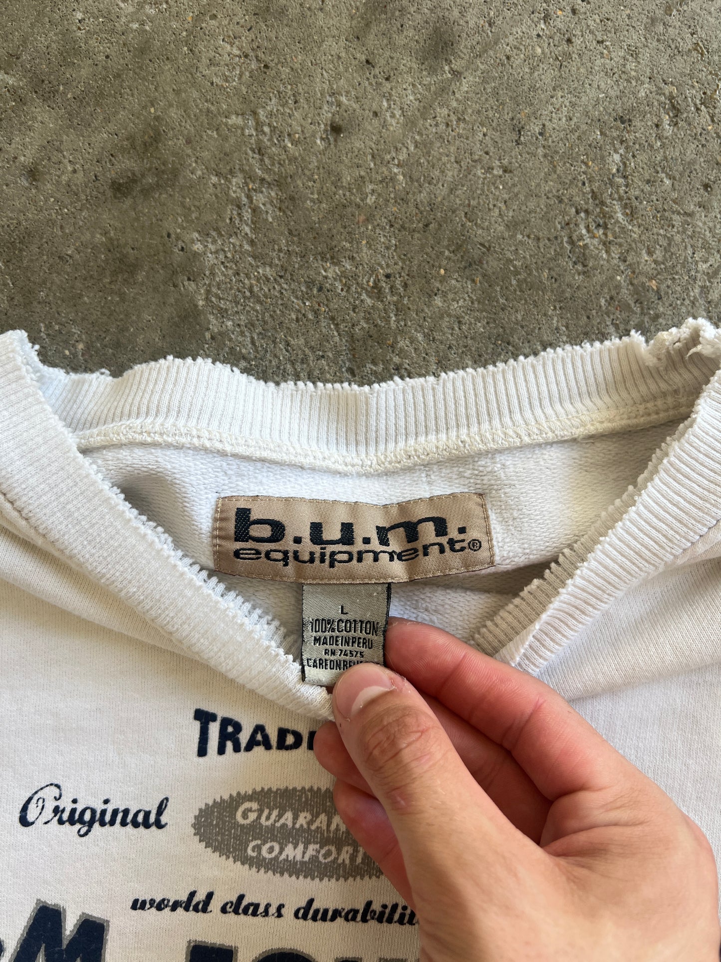 Vintage White Bum Equipment Crew - XL