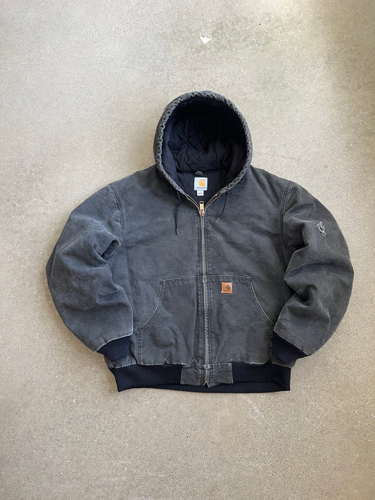 Vintage Faded Black Carhartt Hooded Jacket - L