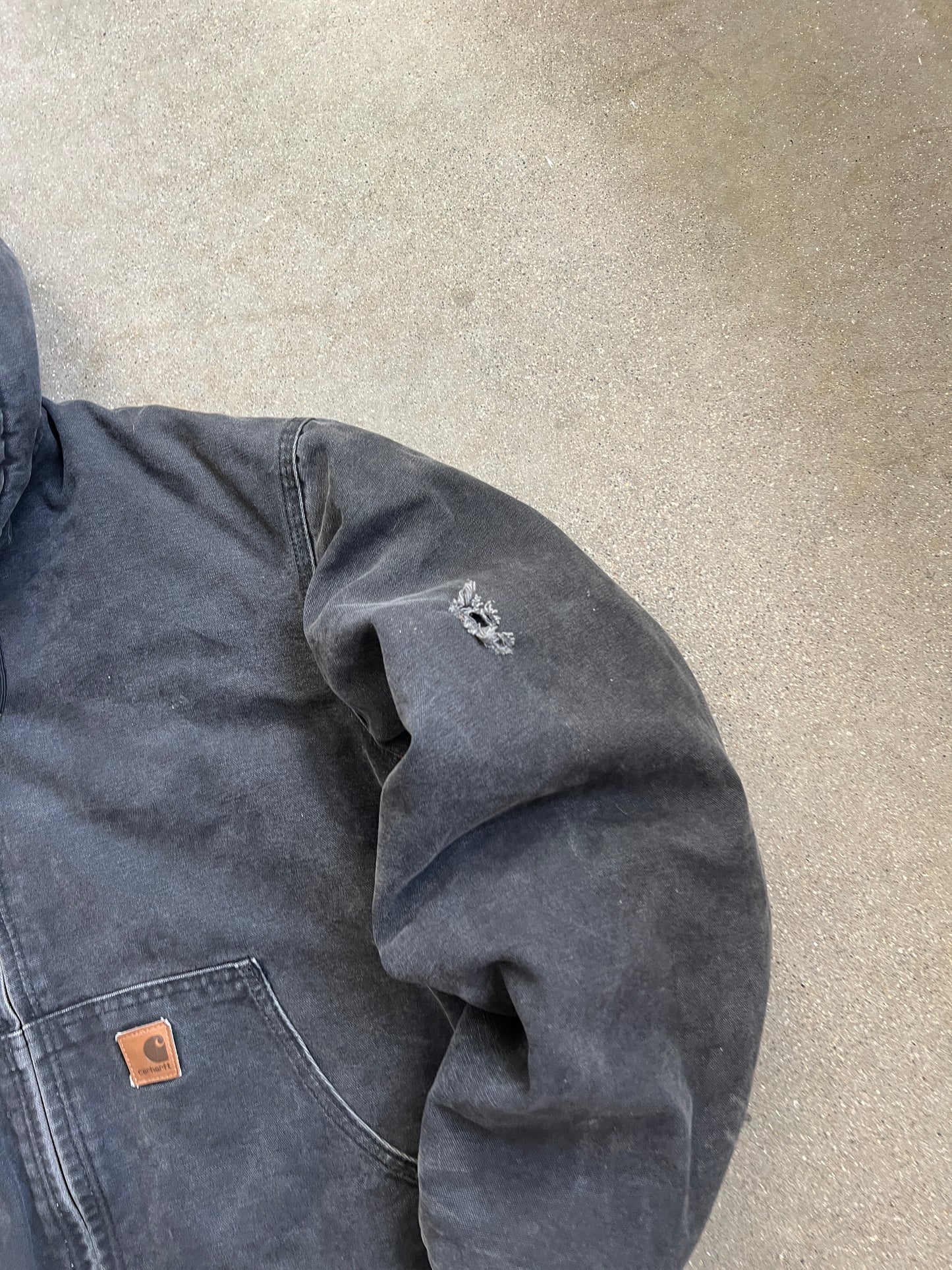 Vintage Faded Black Carhartt Hooded Jacket - L