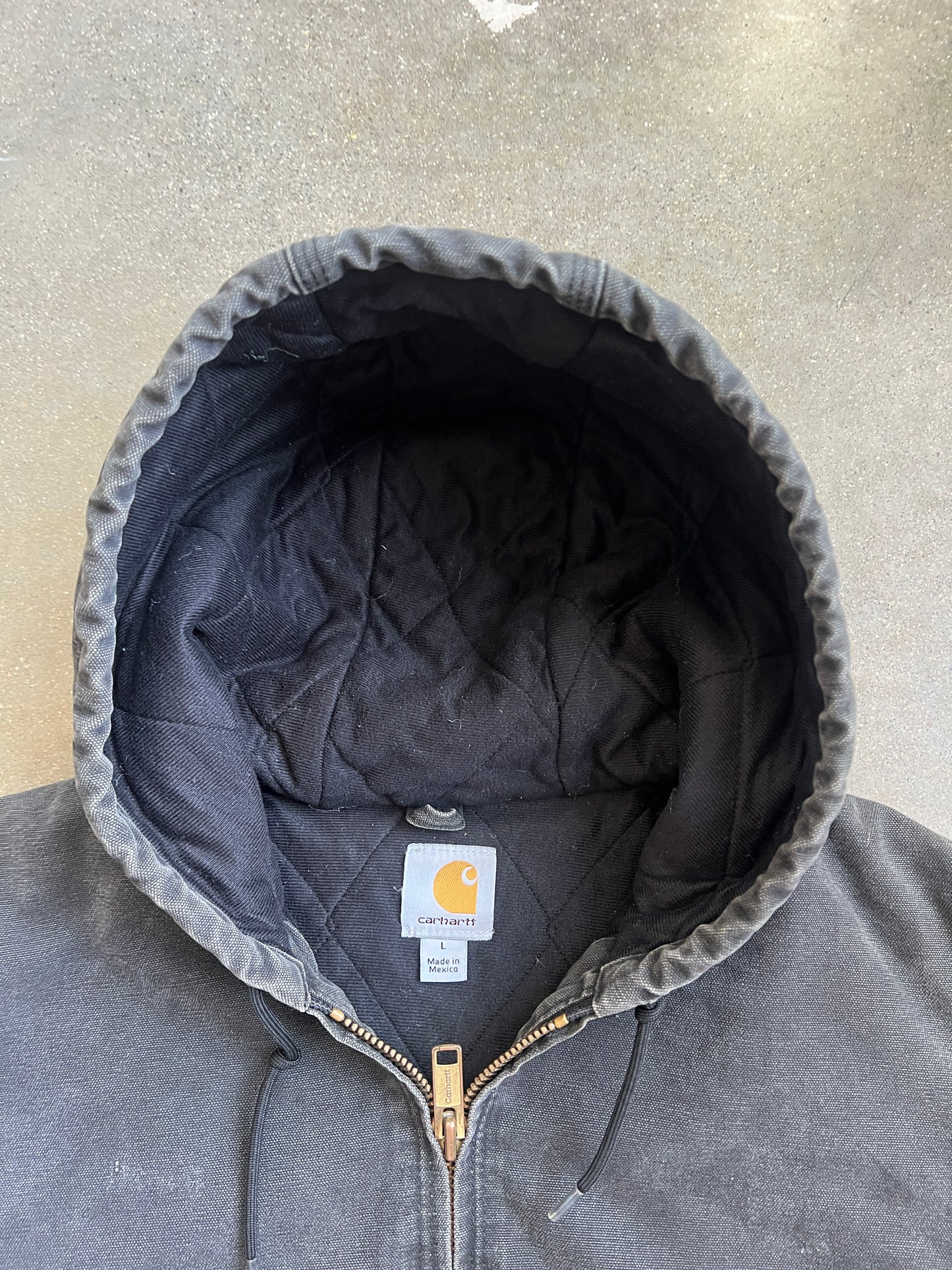 Vintage Faded Black Carhartt Hooded Jacket - L