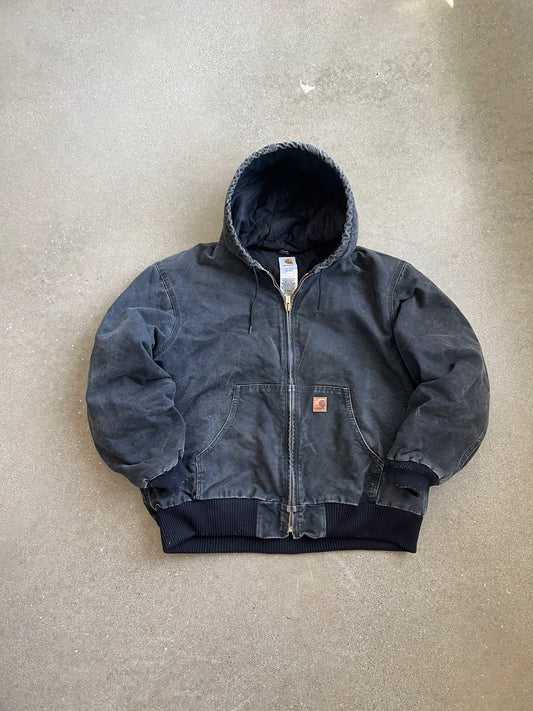 Vintage Faded Black Carhartt Hooded Jacket - XL