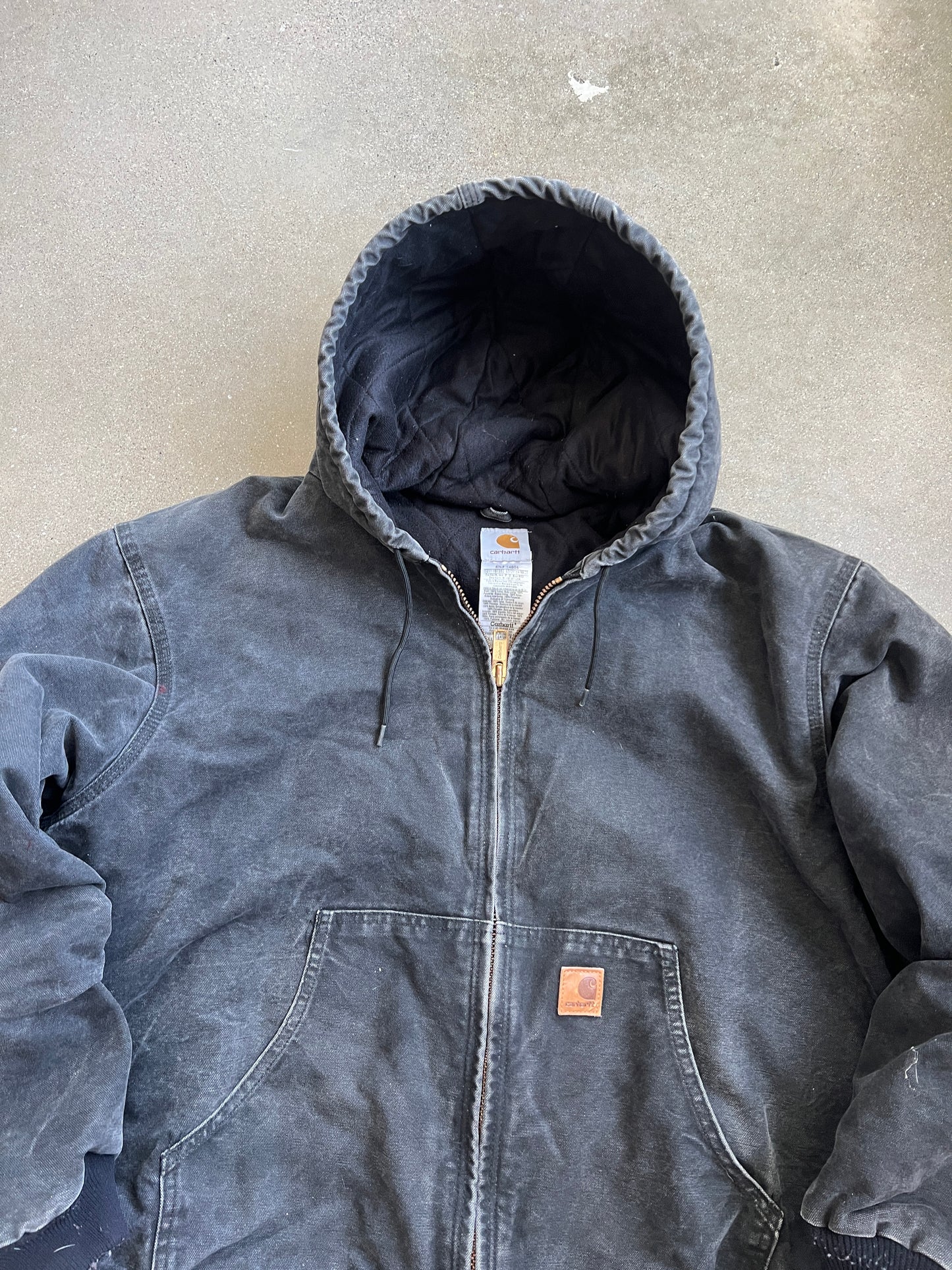 Vintage Faded Black Carhartt Hooded Jacket - XL
