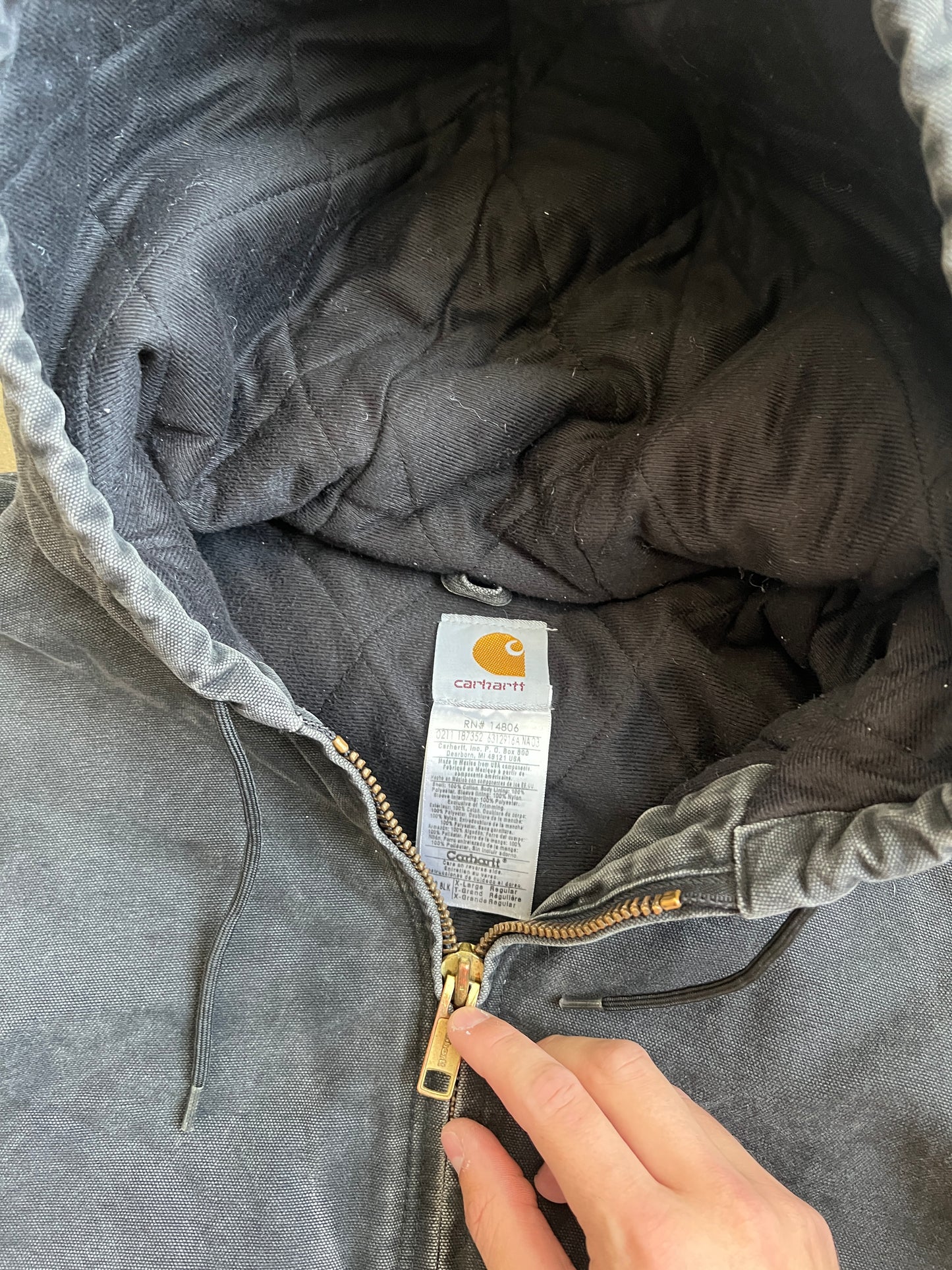 Vintage Faded Black Carhartt Hooded Jacket - XL