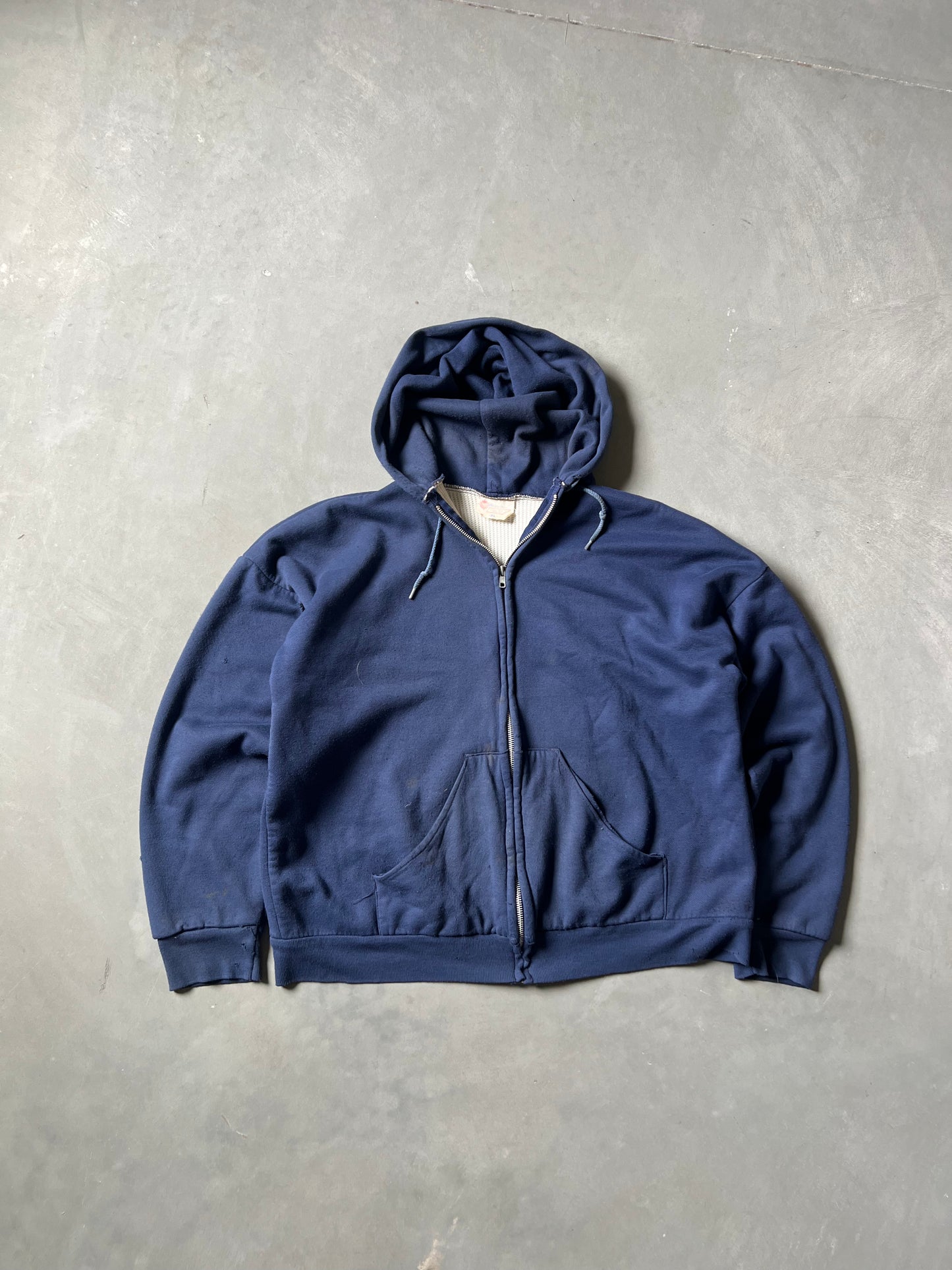 Vintage Navy Blue Waffle Lined Hoodie - L