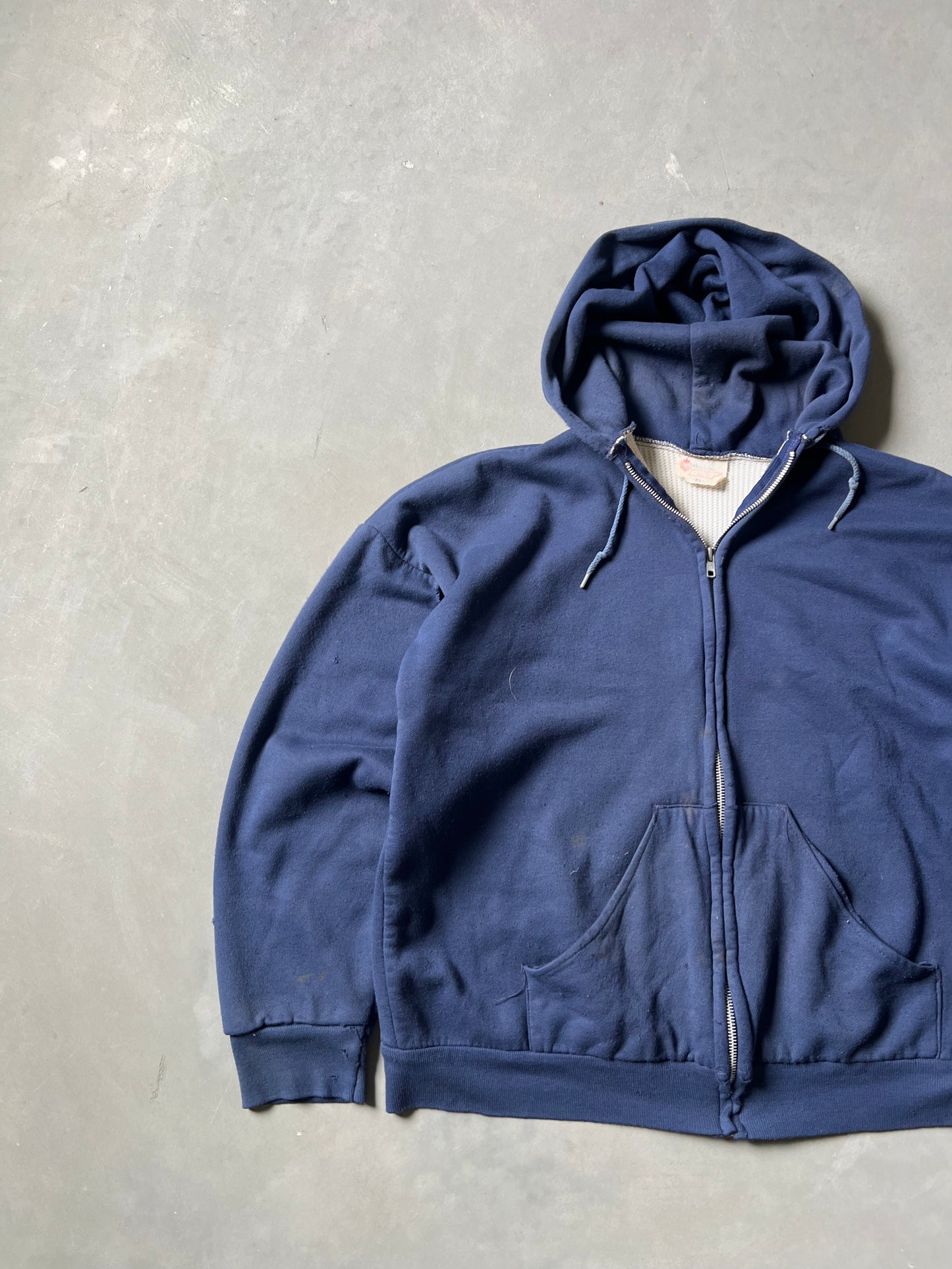 Vintage Navy Blue Waffle Lined Hoodie - L