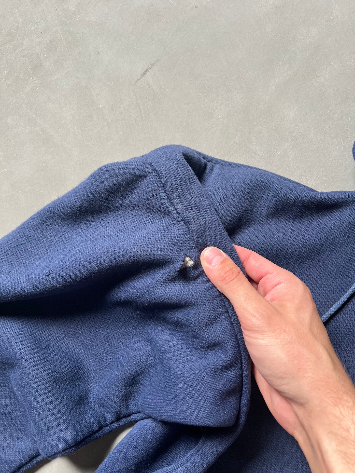 Vintage Navy Blue Waffle Lined Hoodie - L
