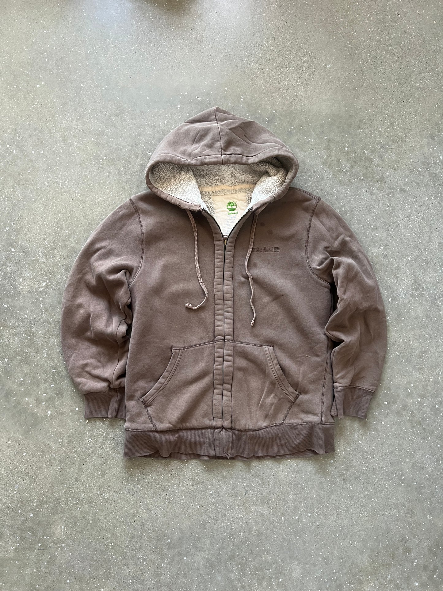 Vintage Faded Brown Timberland Sherpa Hoodie - M