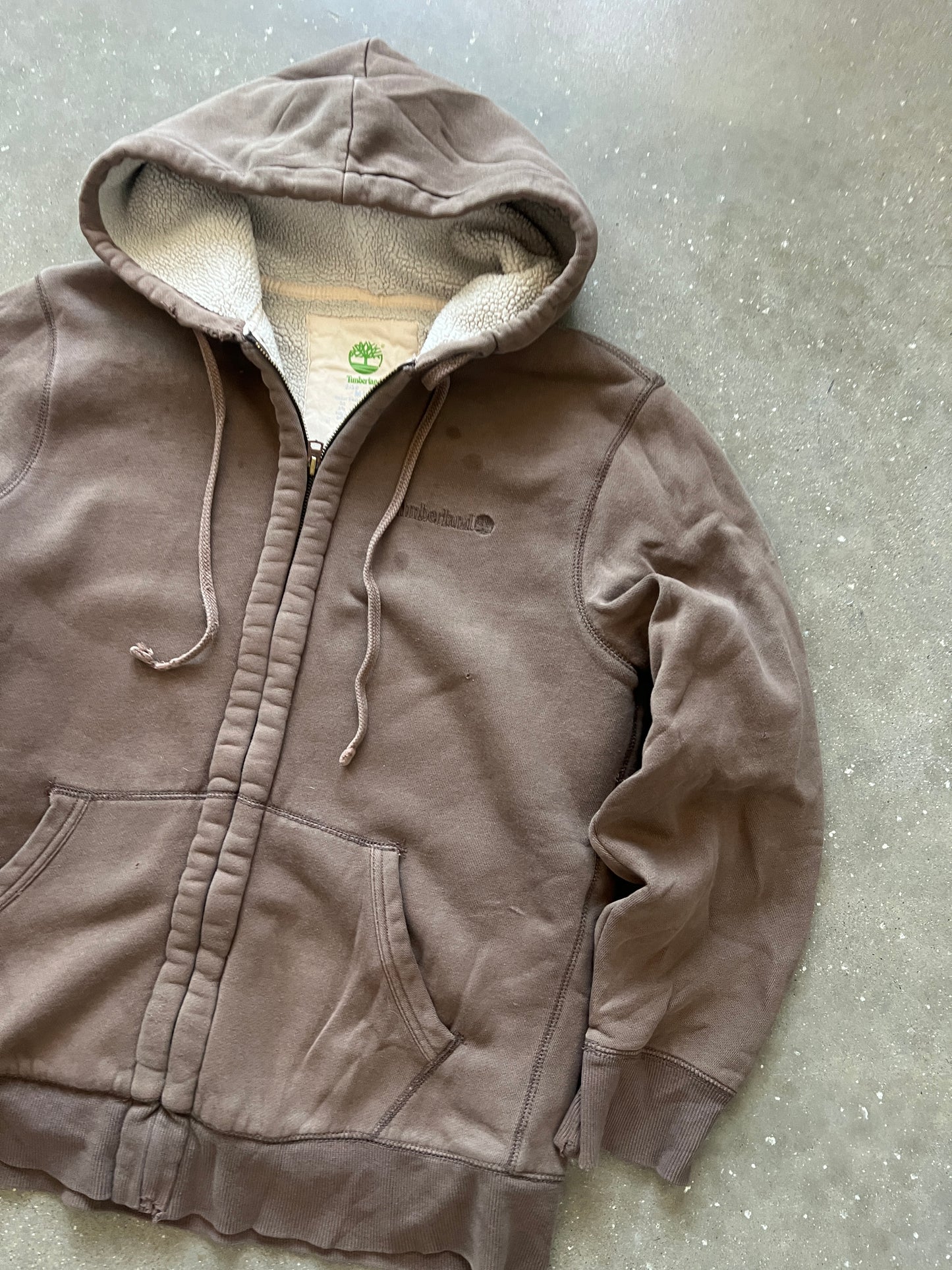 Vintage Faded Brown Timberland Sherpa Hoodie - M